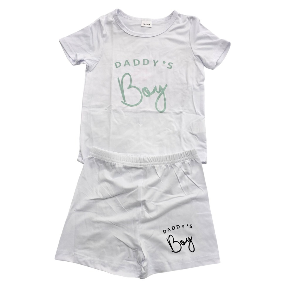 Daddy's Boy White Short Sleeve Pajama Set 18-24M Kids Sleepwear Shorts Set